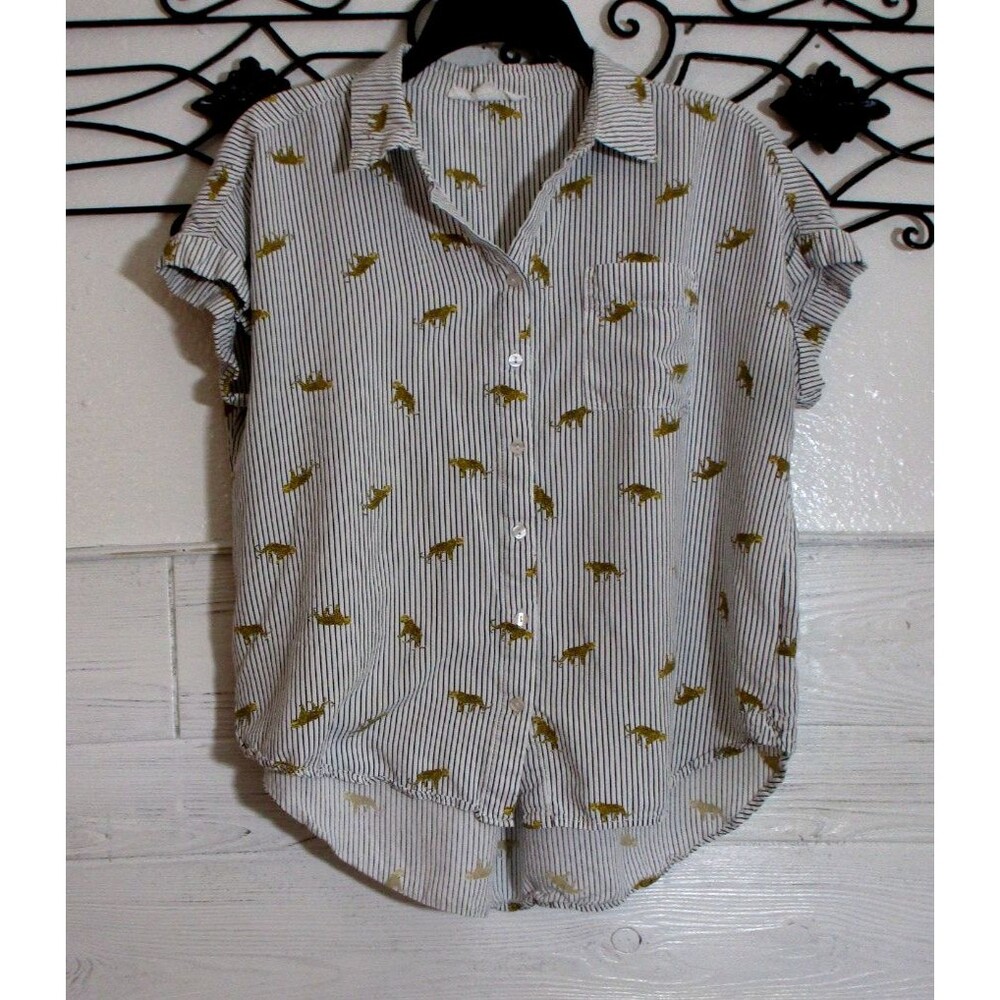 Jane & Delancey Button Up Top Women's Size M Short Sleeve Multicolored Striped
